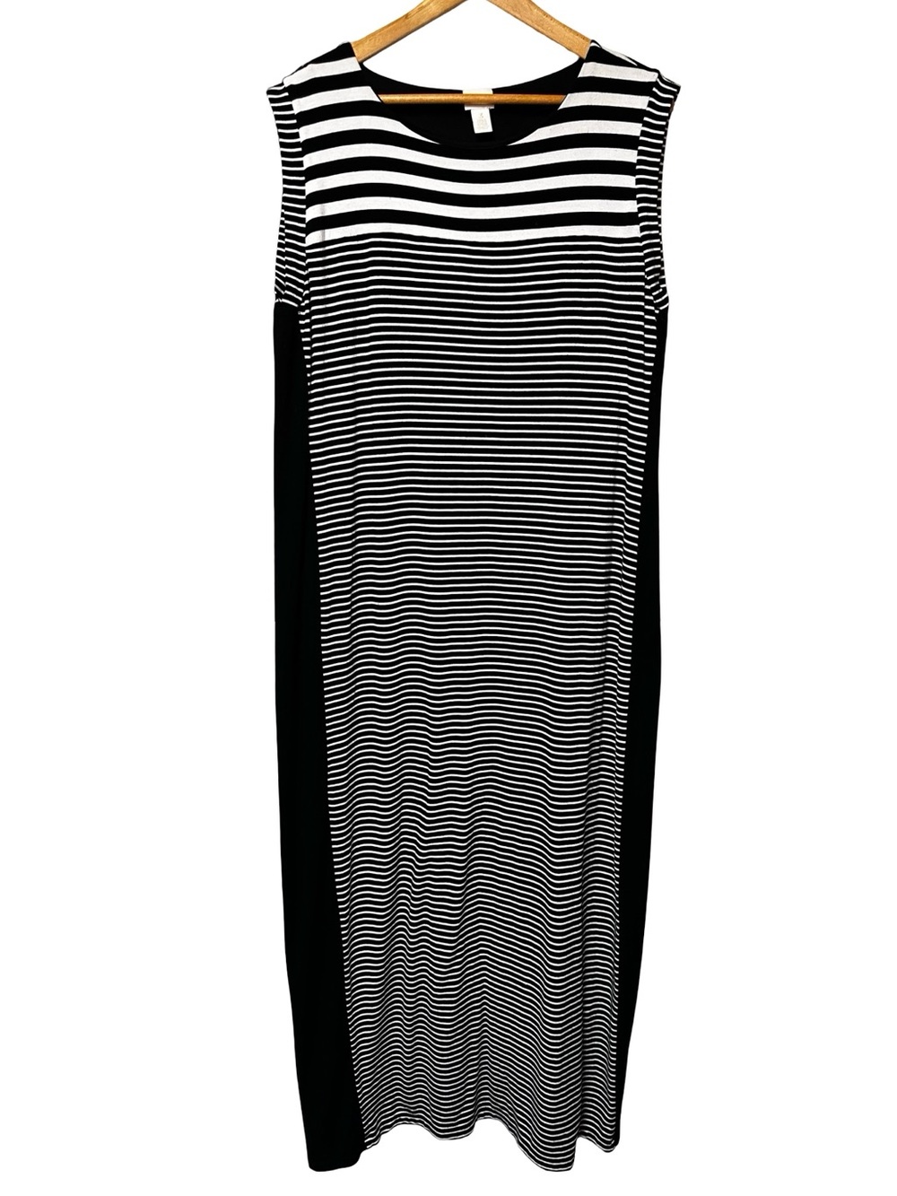 Chico’s Black White Stripe Sleeveless Maxi Dress Size XL Soft Jersey Knit Travel